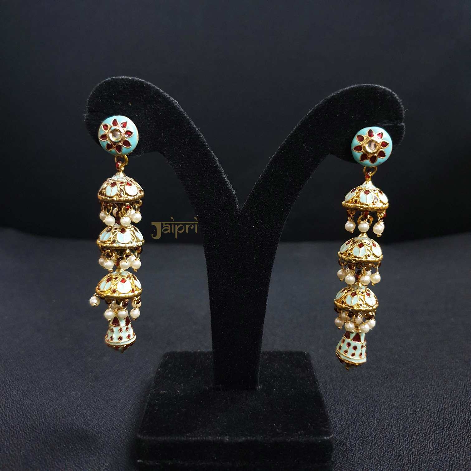 Turqupise Meenakari Layered Earrings