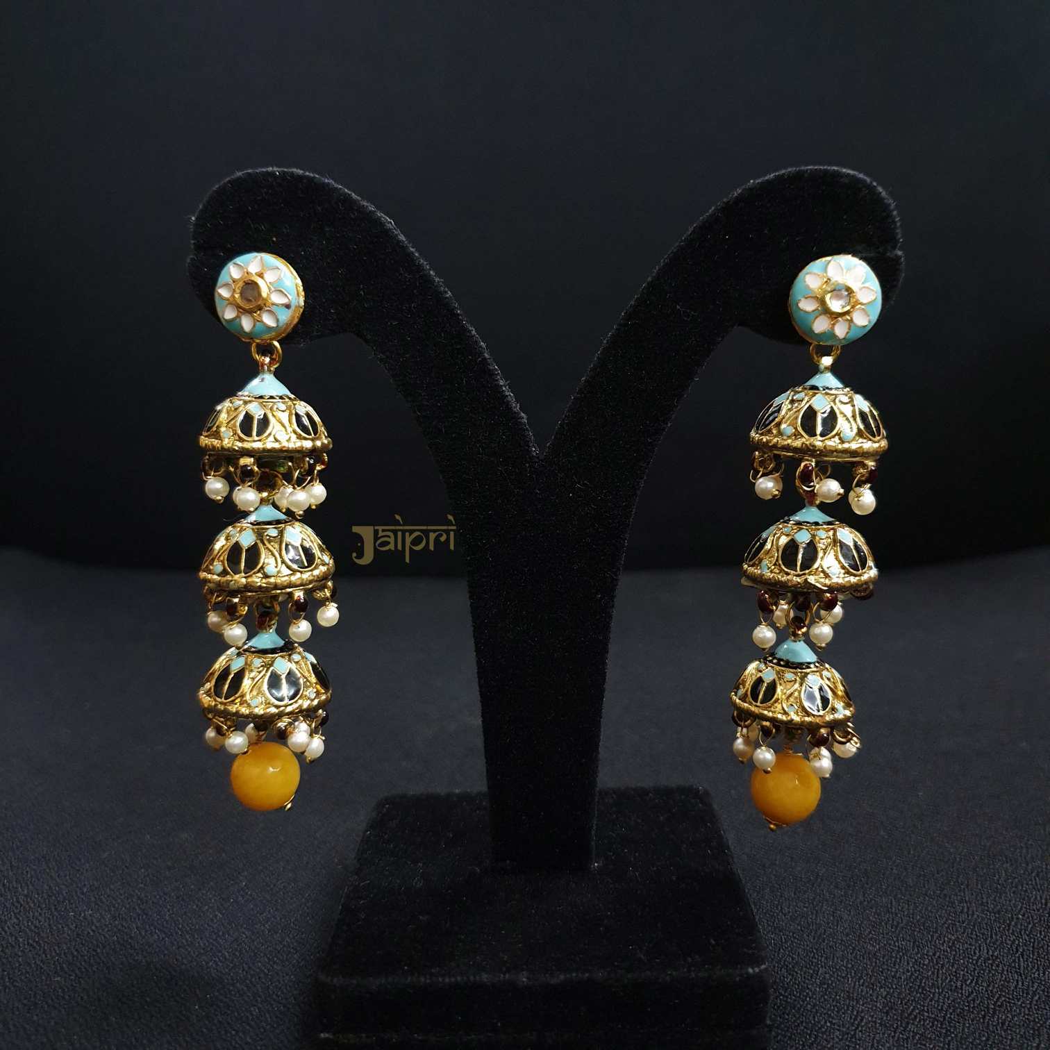 Turquoise Meenakari Layered Jhumki Earrings
