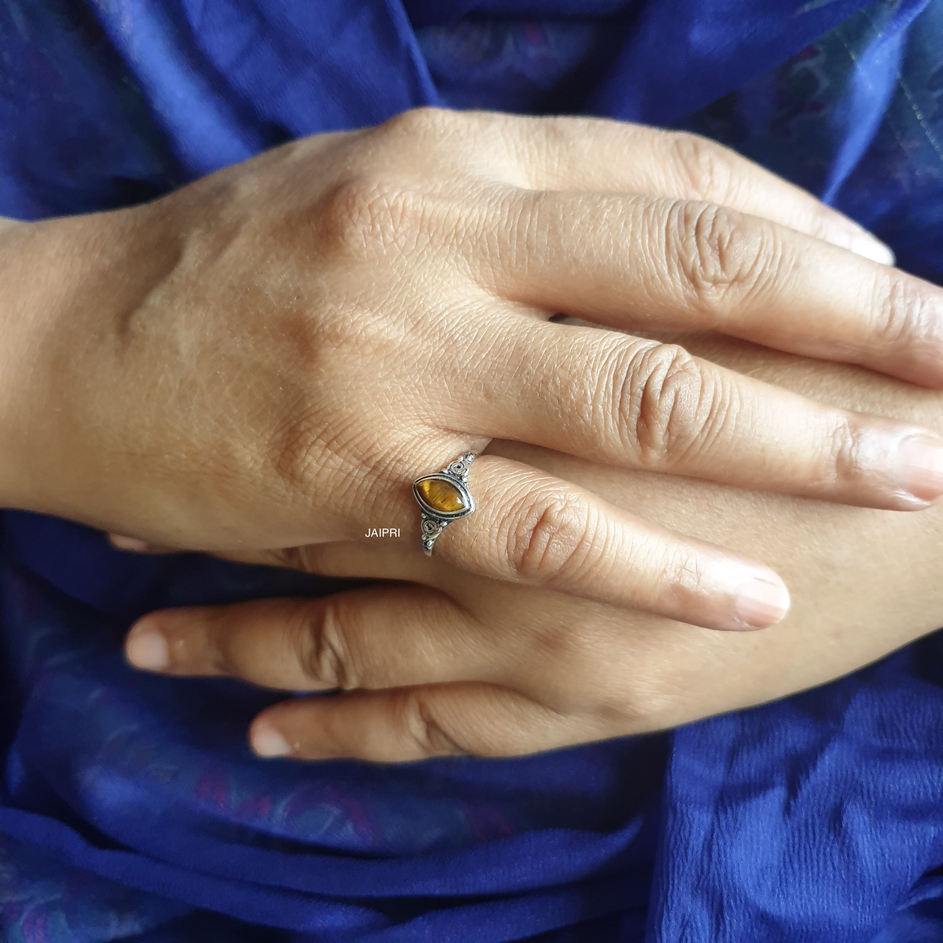 Tiger Eye Marquise Stone Adjustable Handmade Ring