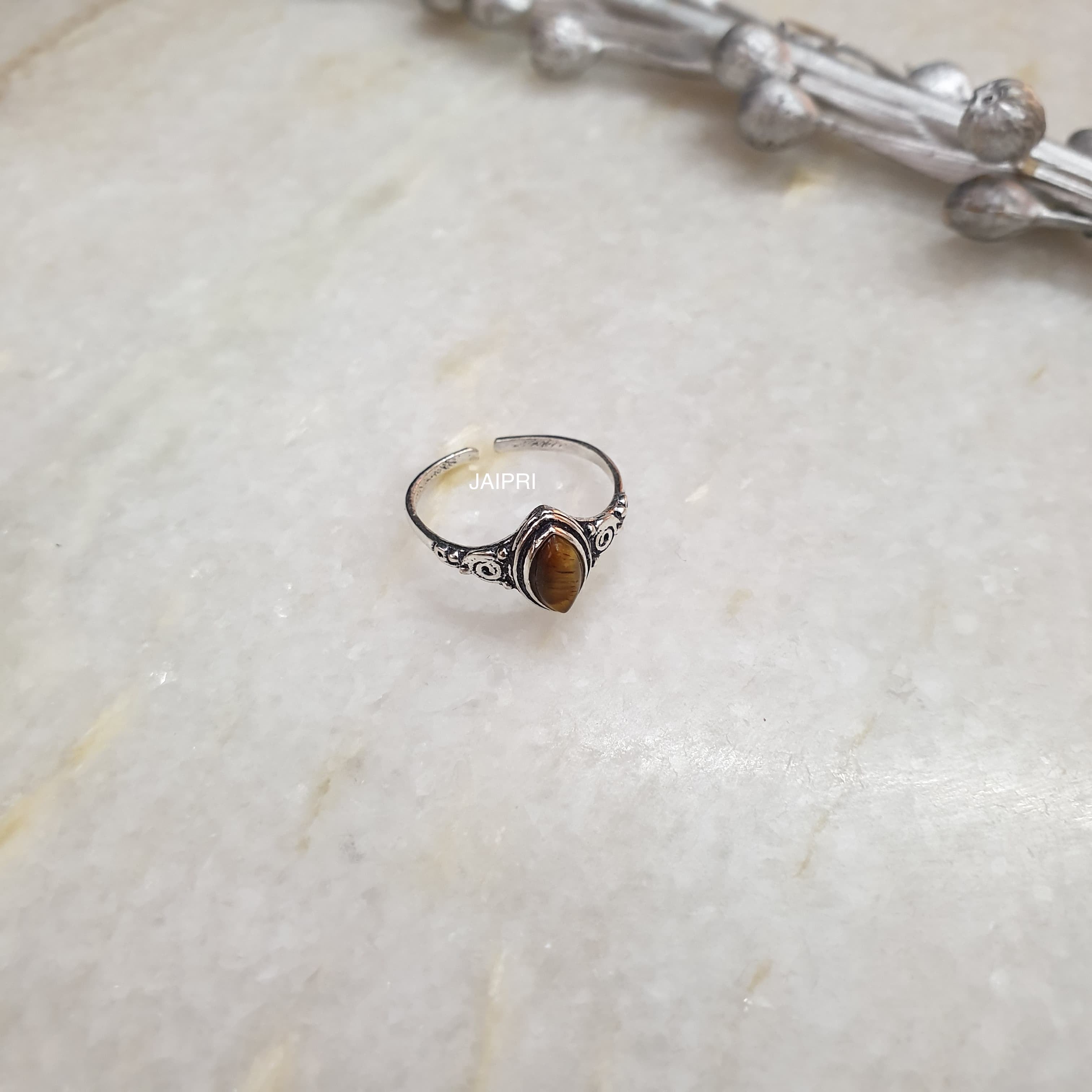 Tiger Eye Marquise Stone Adjustable Handmade Ring