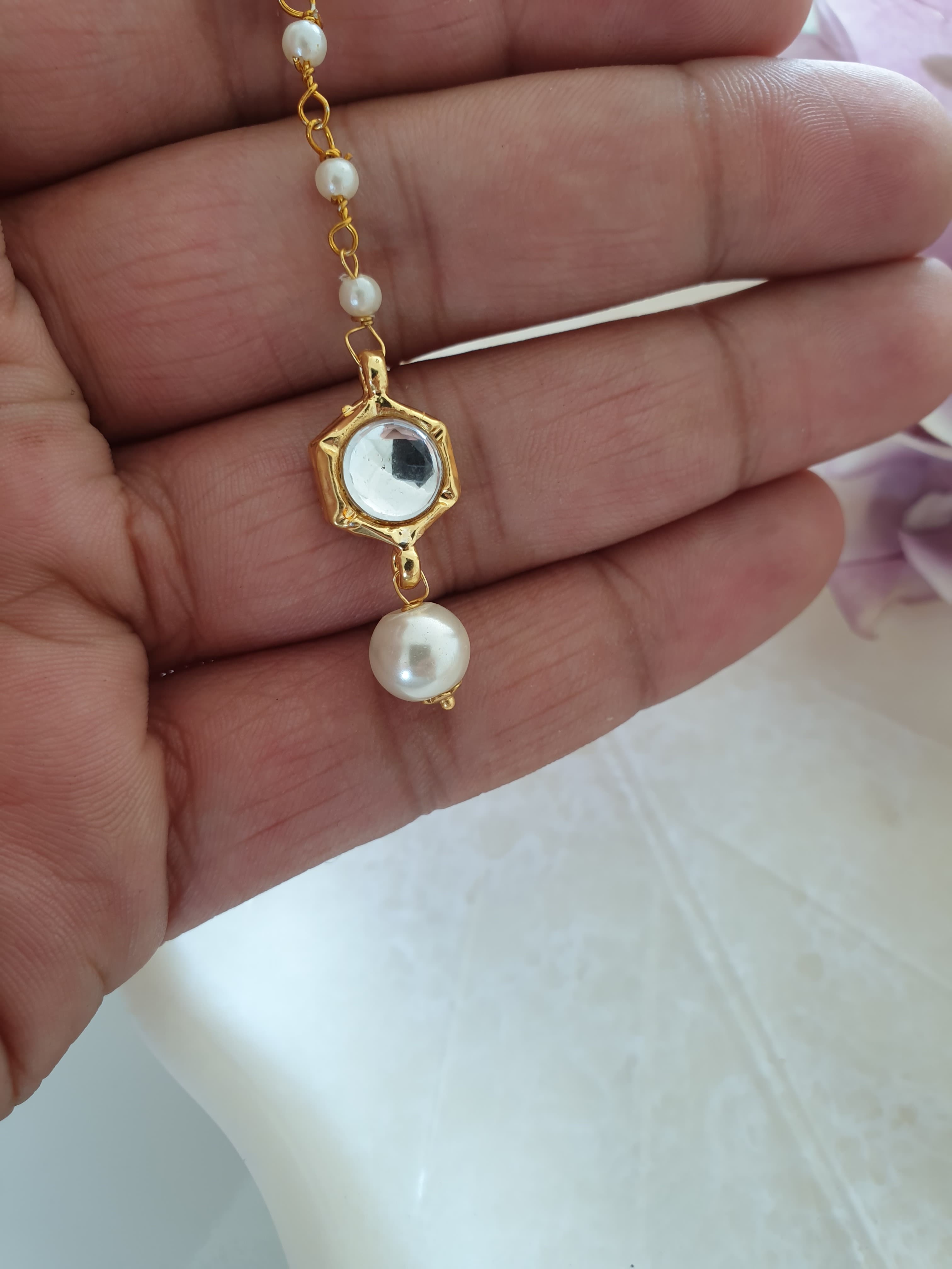 White Stone Meenakari Pearl Beaded Maang Tikka