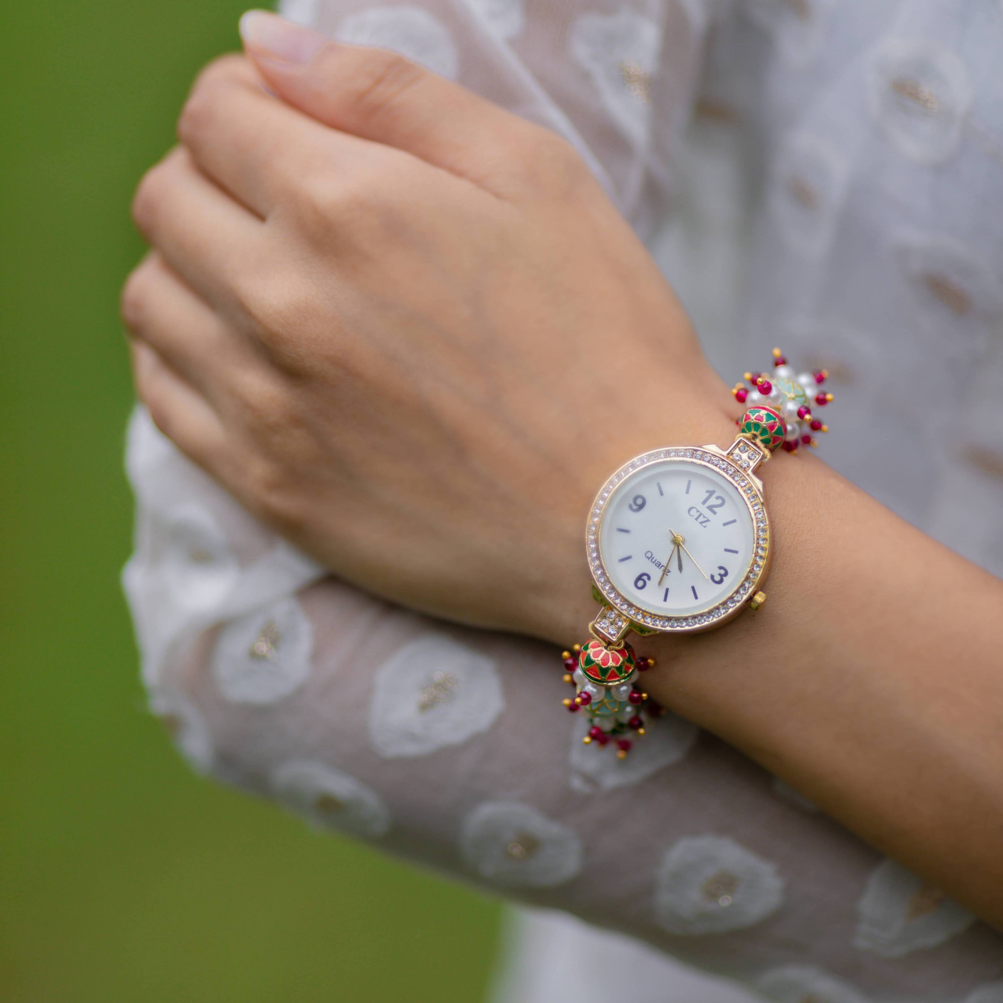 Pearl Meenakari Wrist Watch