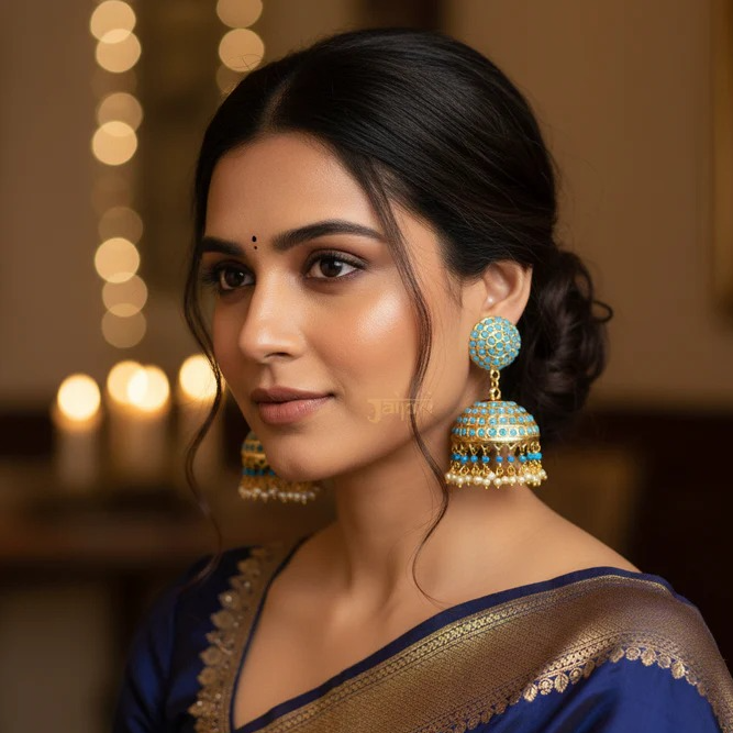 Turquoise Jadau Jhumki Design Earrings