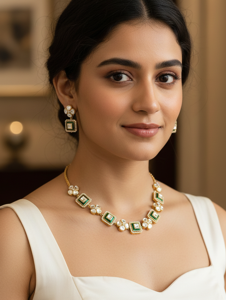 Green Meenakari Kundan Polki Necklace