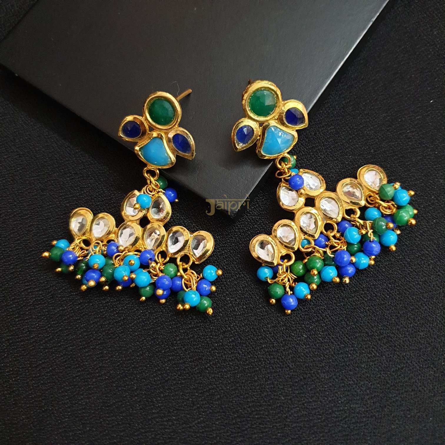 Blue Kundan Beaded Earrings