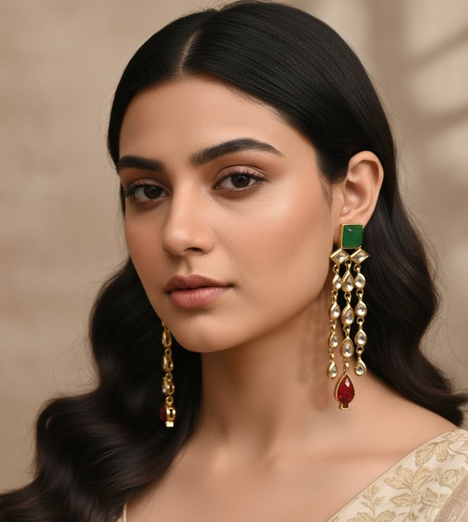 22k Gold Plated Long Kundan Earrings