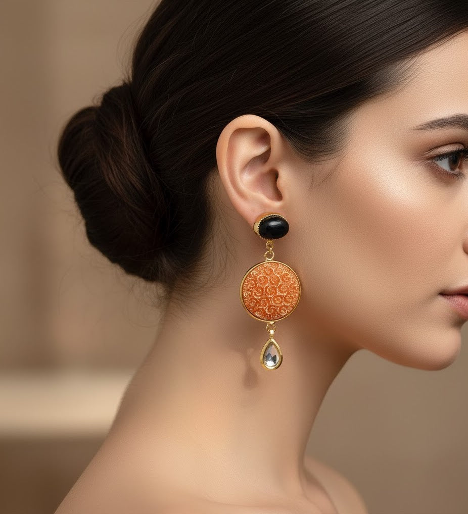22k Gold Plated Orange Floral Kundan Earrings
