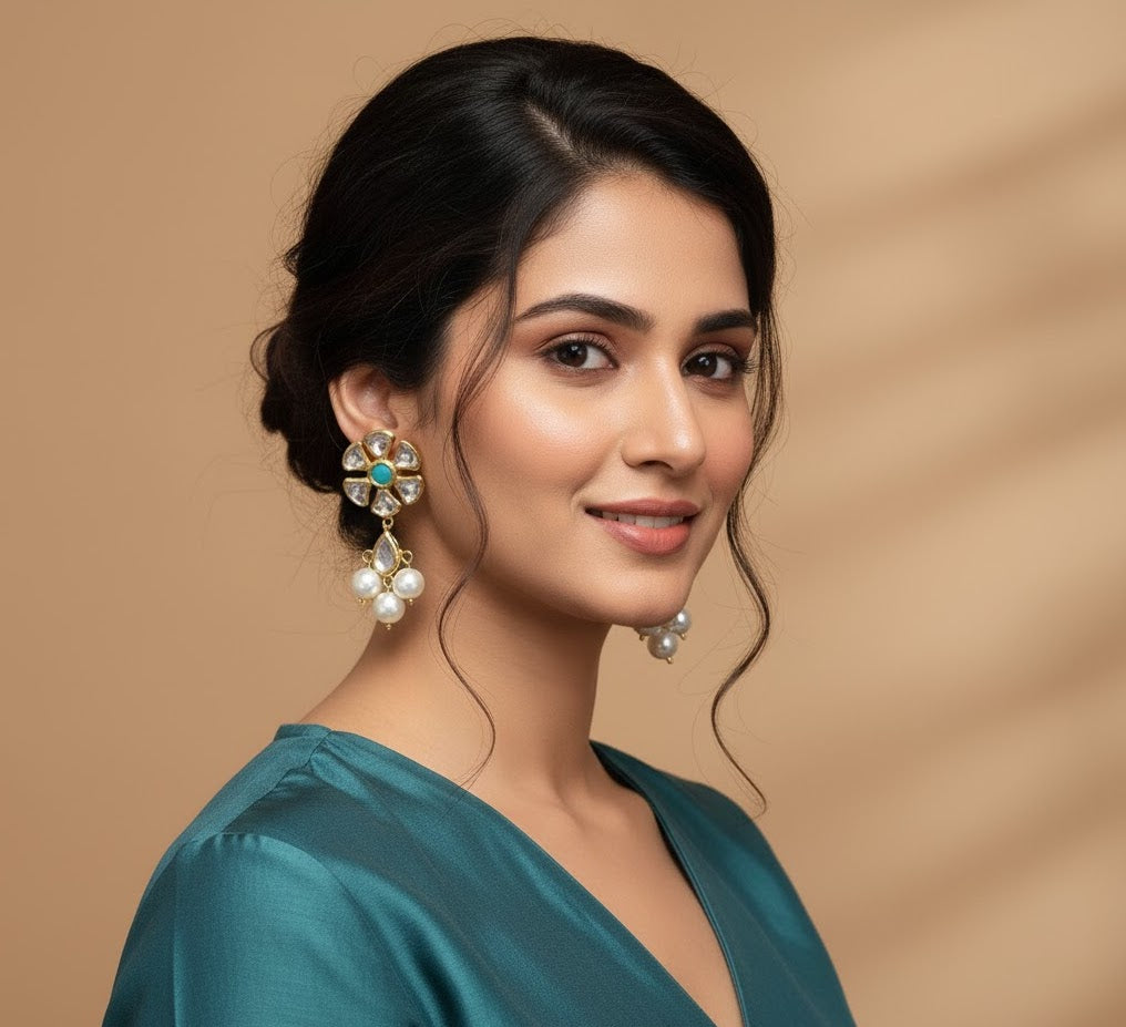 22k Gold Plated Turquoise Stone Kundan Earrings