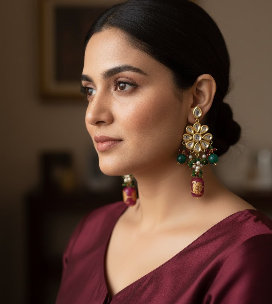 22k Gold Plated Floral Kundan Earrings