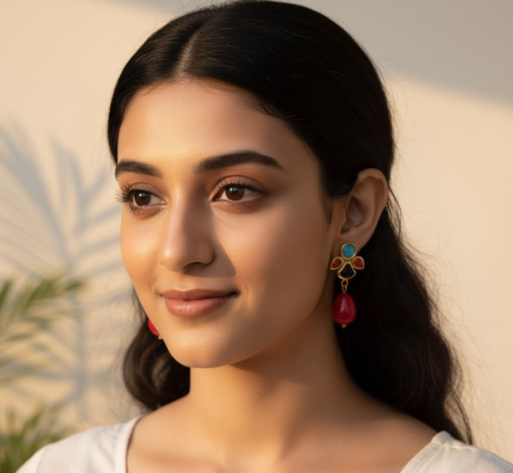 22k Gold Plated Multicolor Stone Drop Earrings