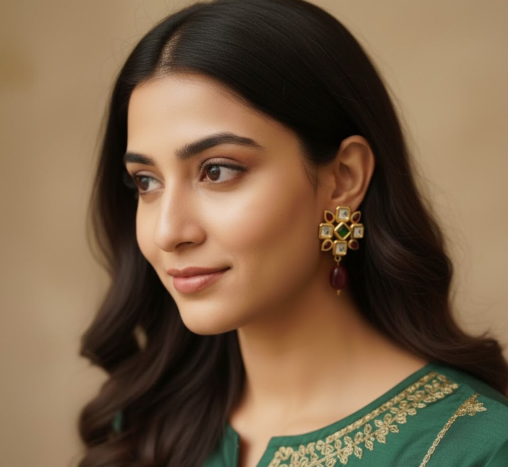 22k Gold Plated Kundan Stud Earrings