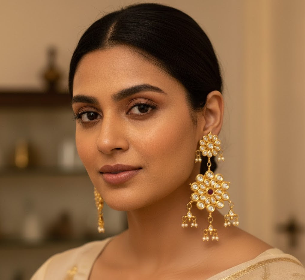Floral Long Kundan Earrings