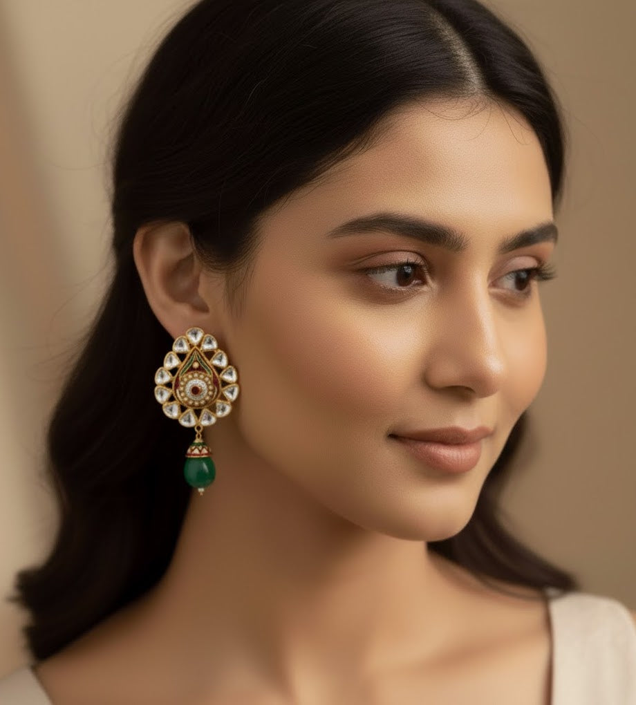 22k Gold Plated Jadau Kundan Earrings