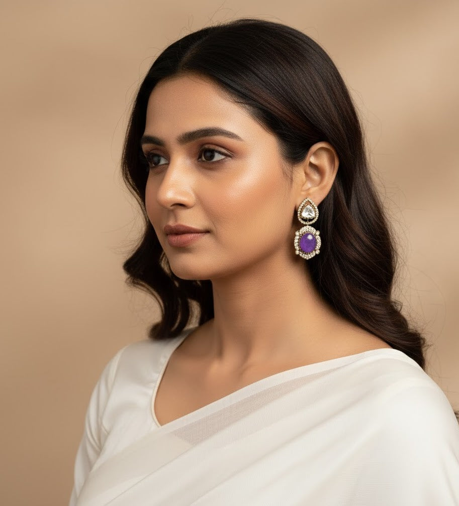 Purple Stone Kundan Small Earrings