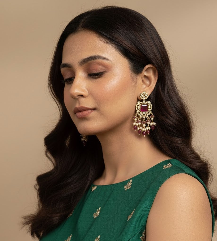 Ruby AD Stone Polki Earrings