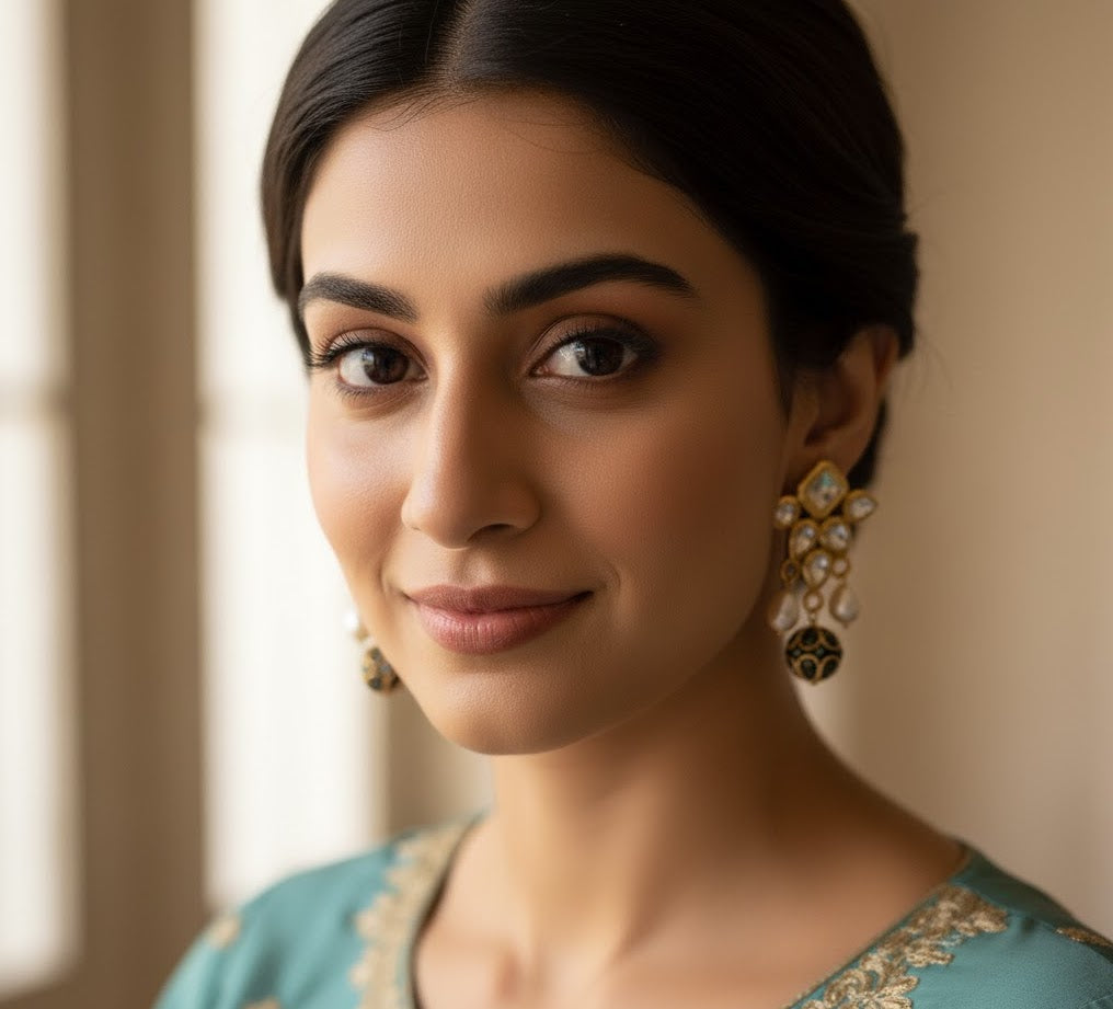 22k Gold Plated Pearl Kundan Earrings