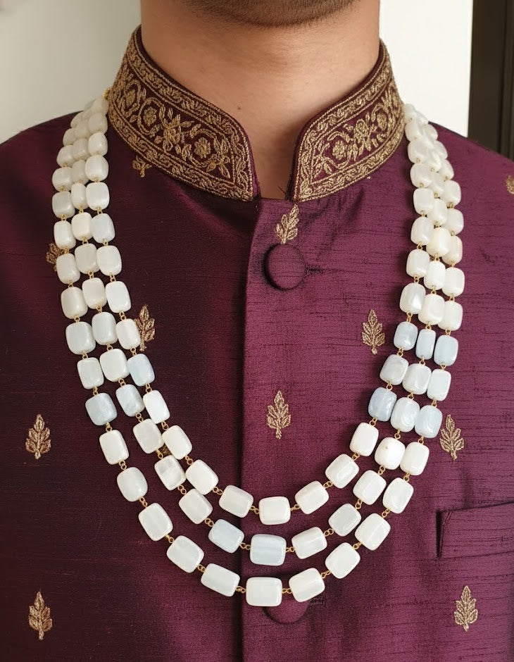 Baby Pink and Blue Jade Stone Indian Groom Necklace