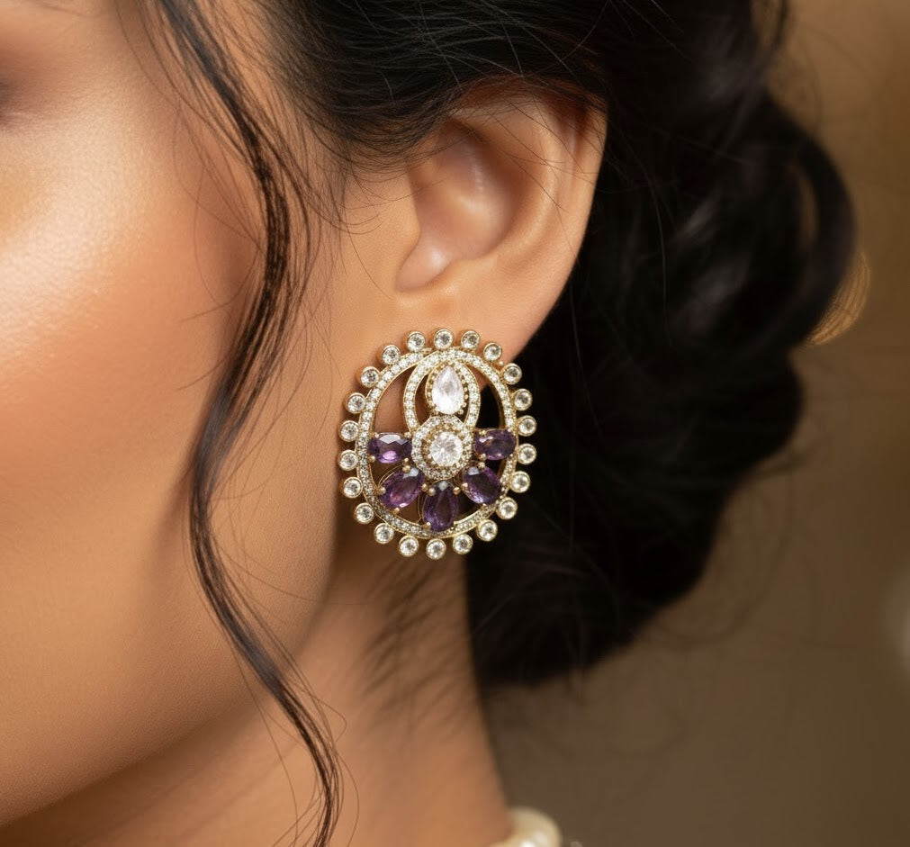 Purple Stone Moissanite Earrings