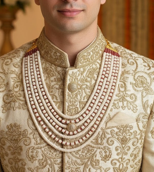 Rose Gold Pearl Beaded Groom Necklace