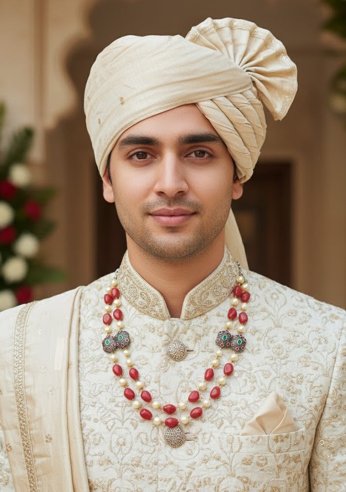 Red Stone With Antique Beads Indian Groom Jewellery