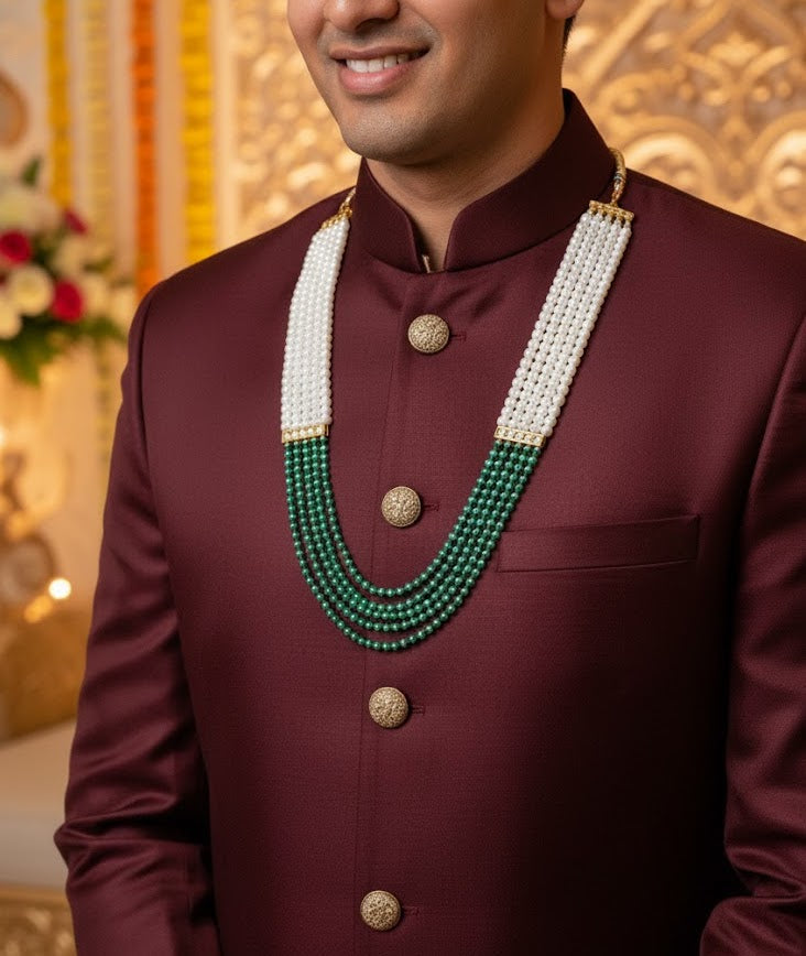 Green Stone With Pearl Groom Necklace