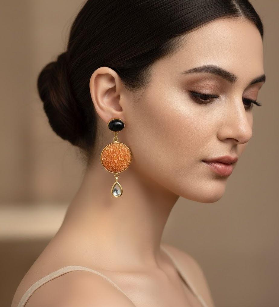 22k Gold Plated Orange Floral Kundan Earrings