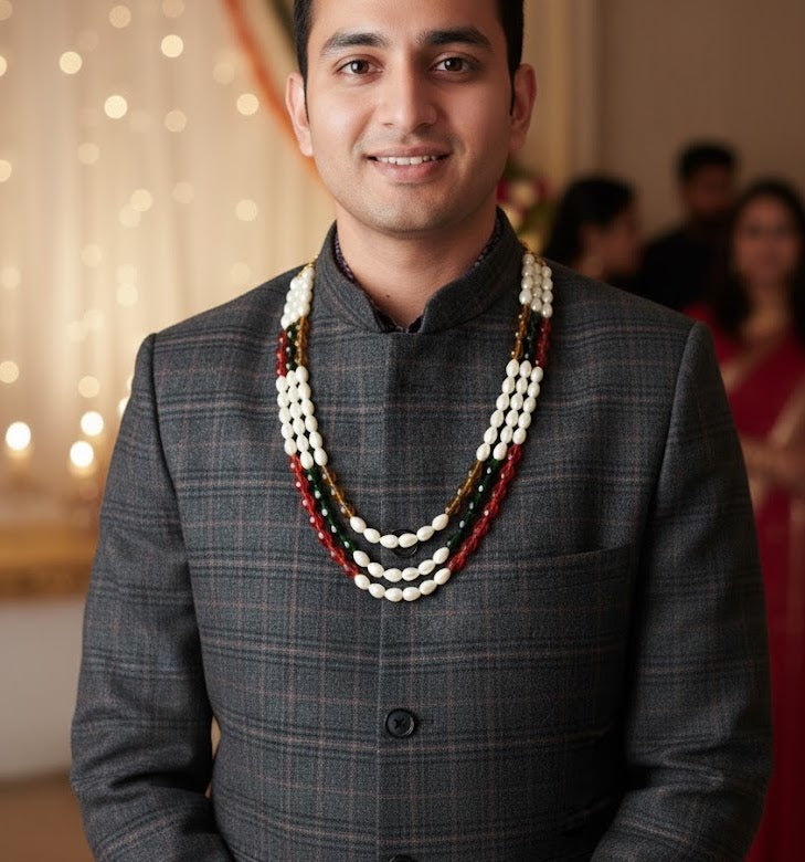 Multicolor Beaded Pearl Groom Necklace