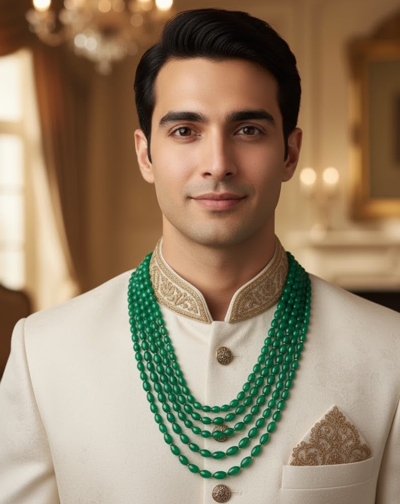 Emerald Stone Layered Necklace For Groom