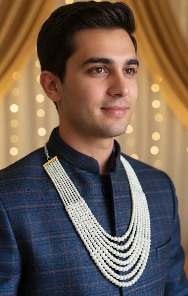 Seven Layered Pearl Groom Jewellery Set