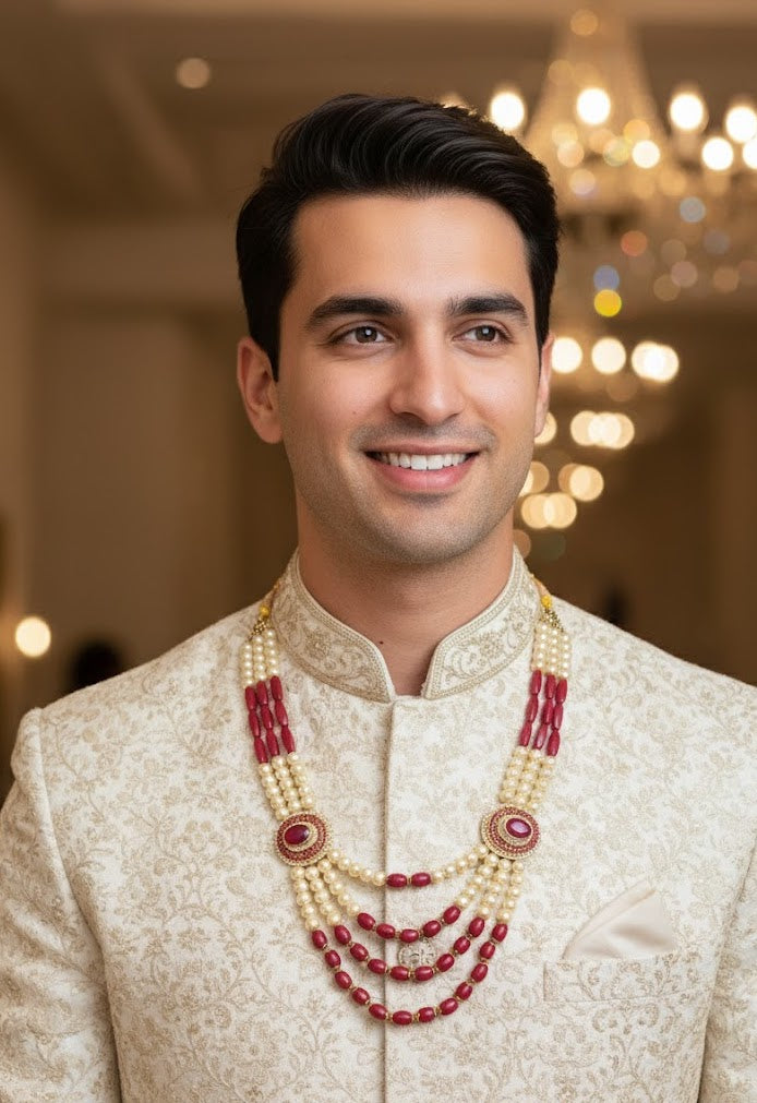 Red Beaded Pearl Dulha Necklace