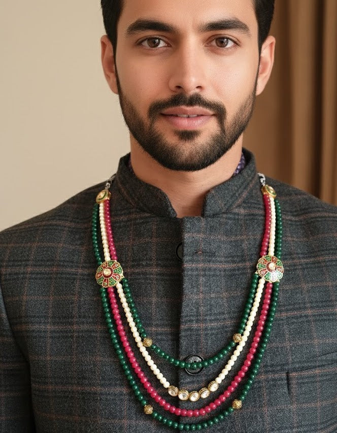 Pearl And Red Groom Necklace For Wedding