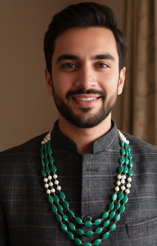 Green Stone With Pearl Groom Necklace