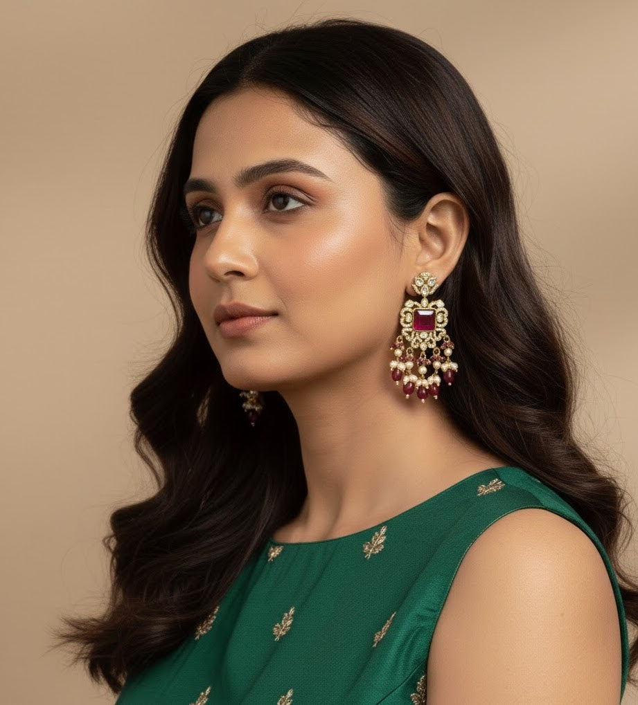 Ruby AD Stone Polki Earrings