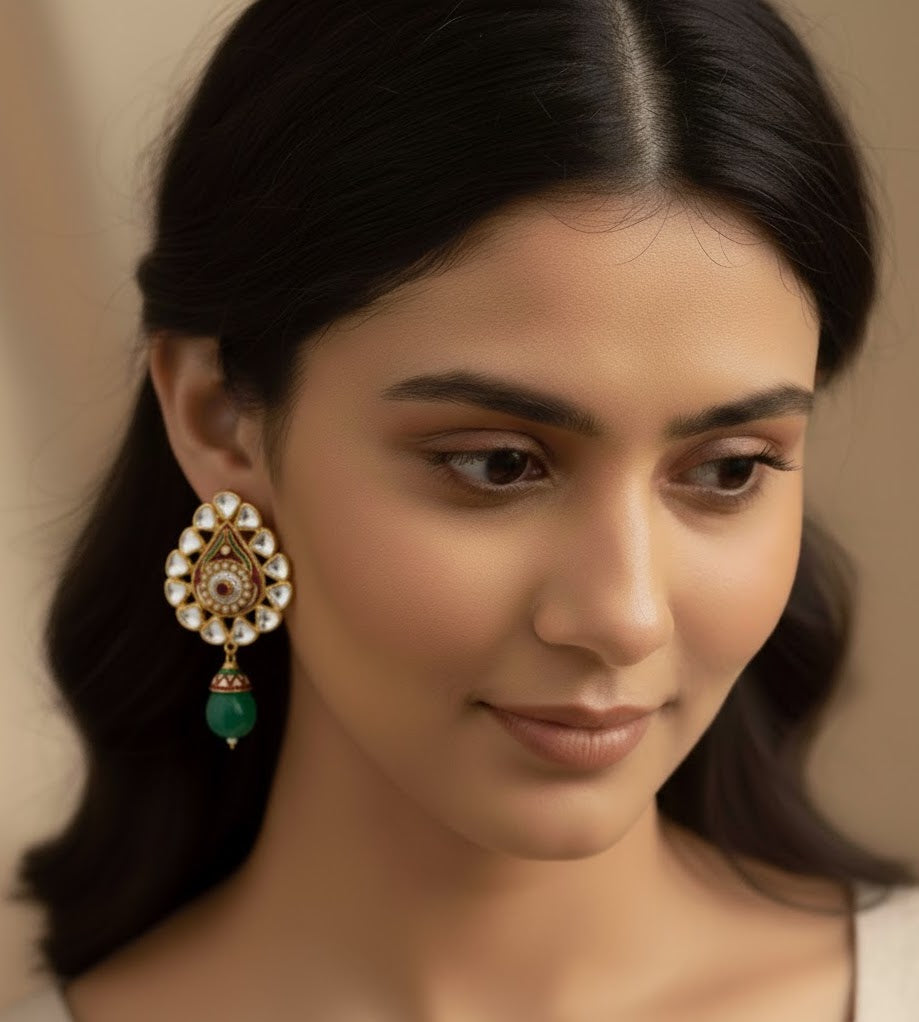 22k Gold Plated Jadau Kundan Earrings
