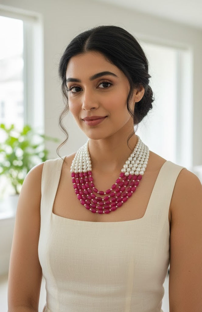 Ruby Stone Pearl Necklace