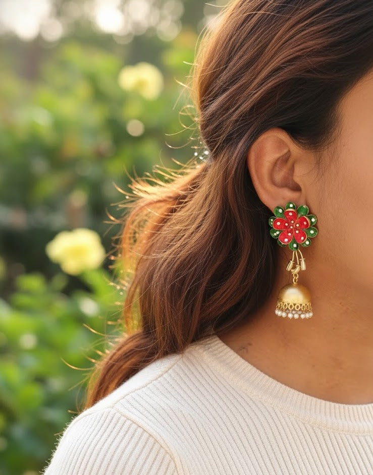 Floral Handpainted Jhumki Earrings