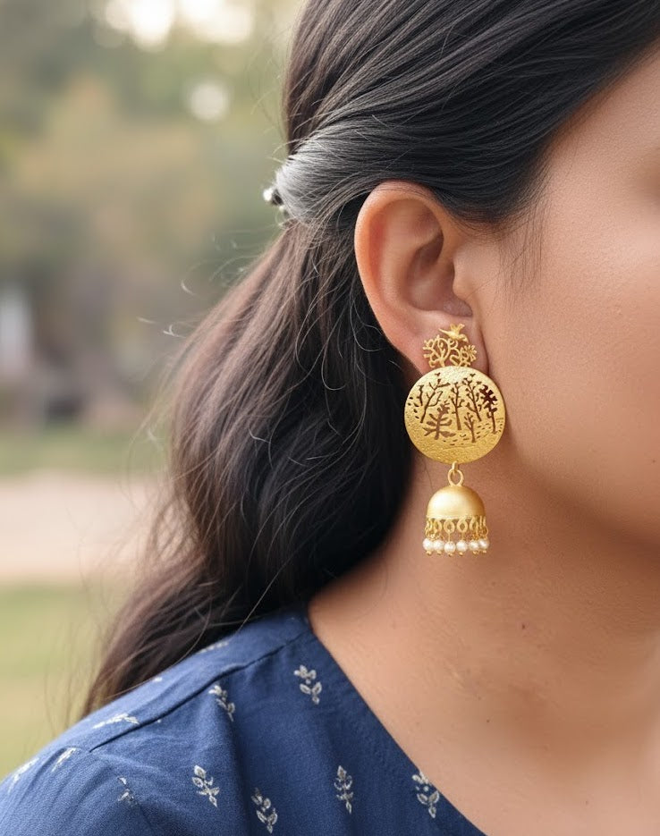 Bird Matte Gold Jhumki Earrings