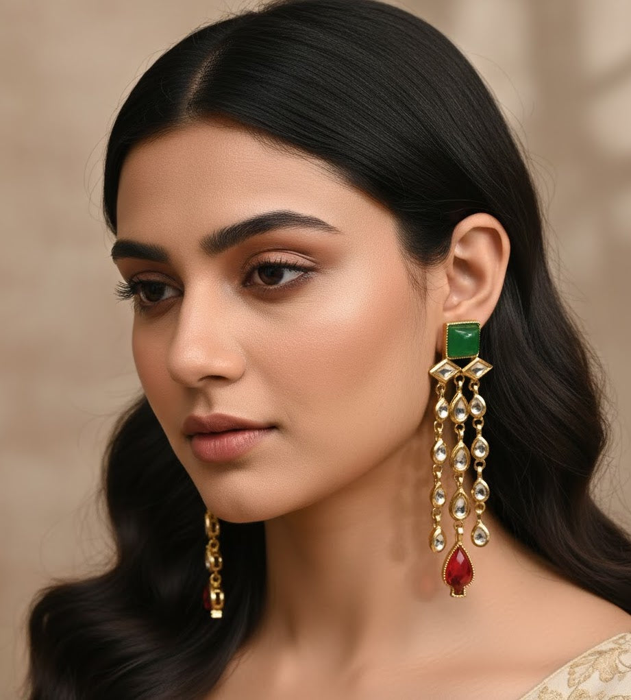 22k Gold Plated Long Kundan Earrings