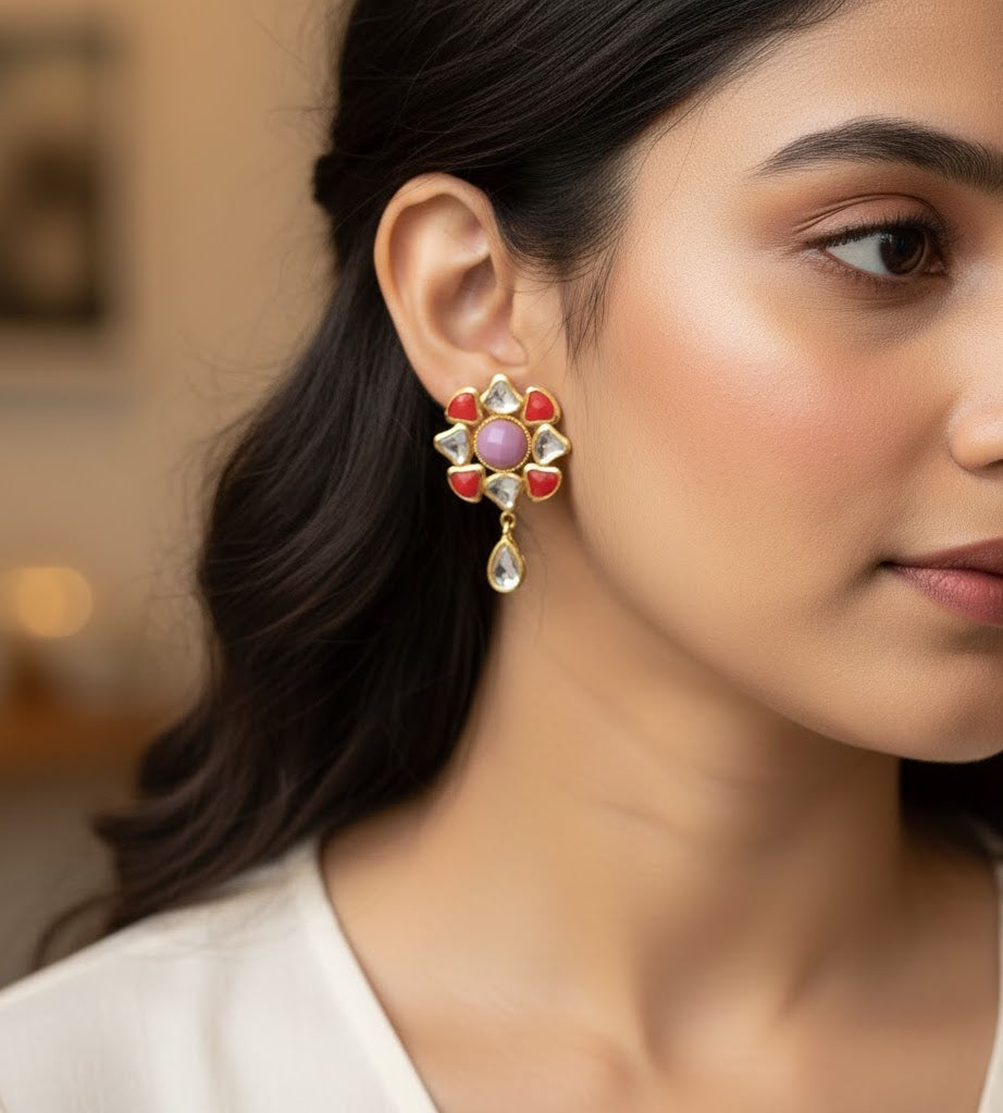 22k Gold Plated Kundan Polki Earrings