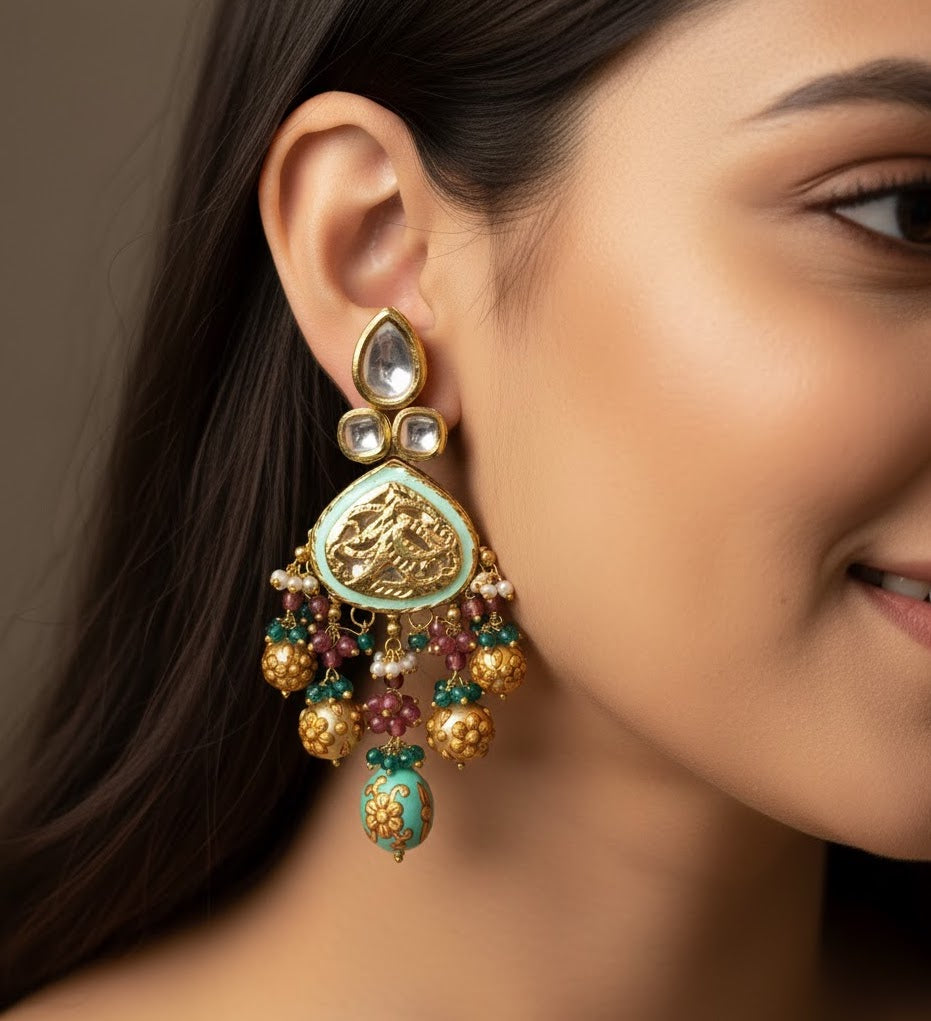 Turquoise Meenakari Earrings
