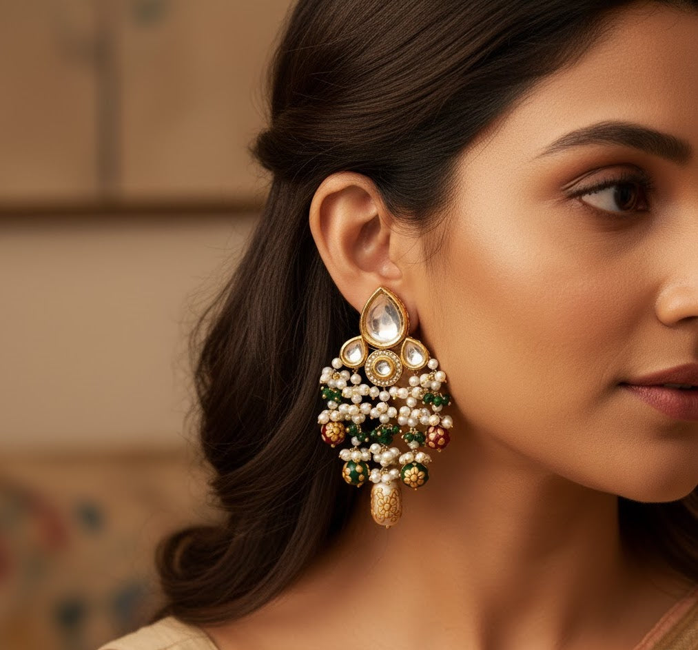 Kundan Handpainted Beaded Earrings