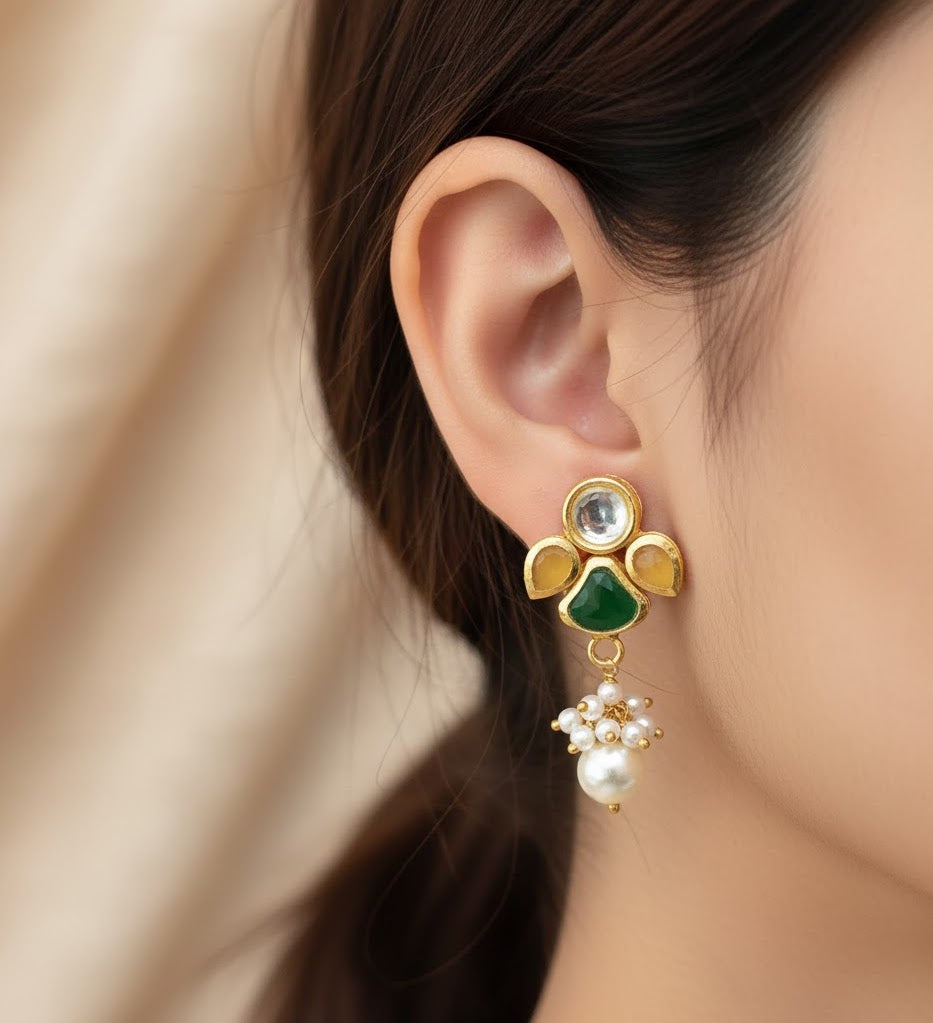 22k Gold Plated Multicolor Stone Kundan Earrings