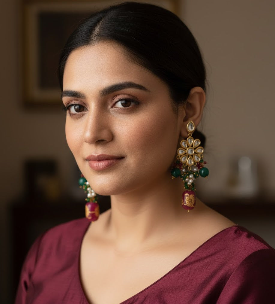 22k Gold Plated Floral Kundan Earrings
