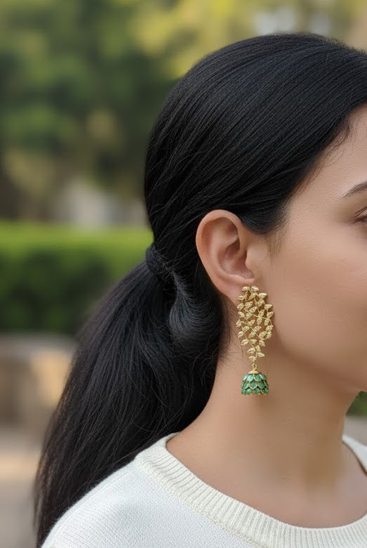 Green Paachi Jhumki Earrings