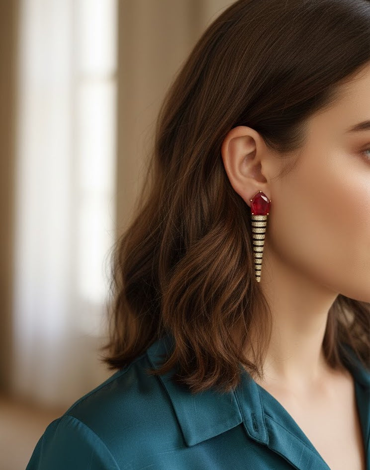 Red American Diamond Earrings