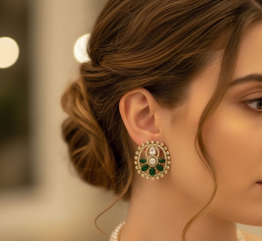 Green Stone Moissanite Earrings