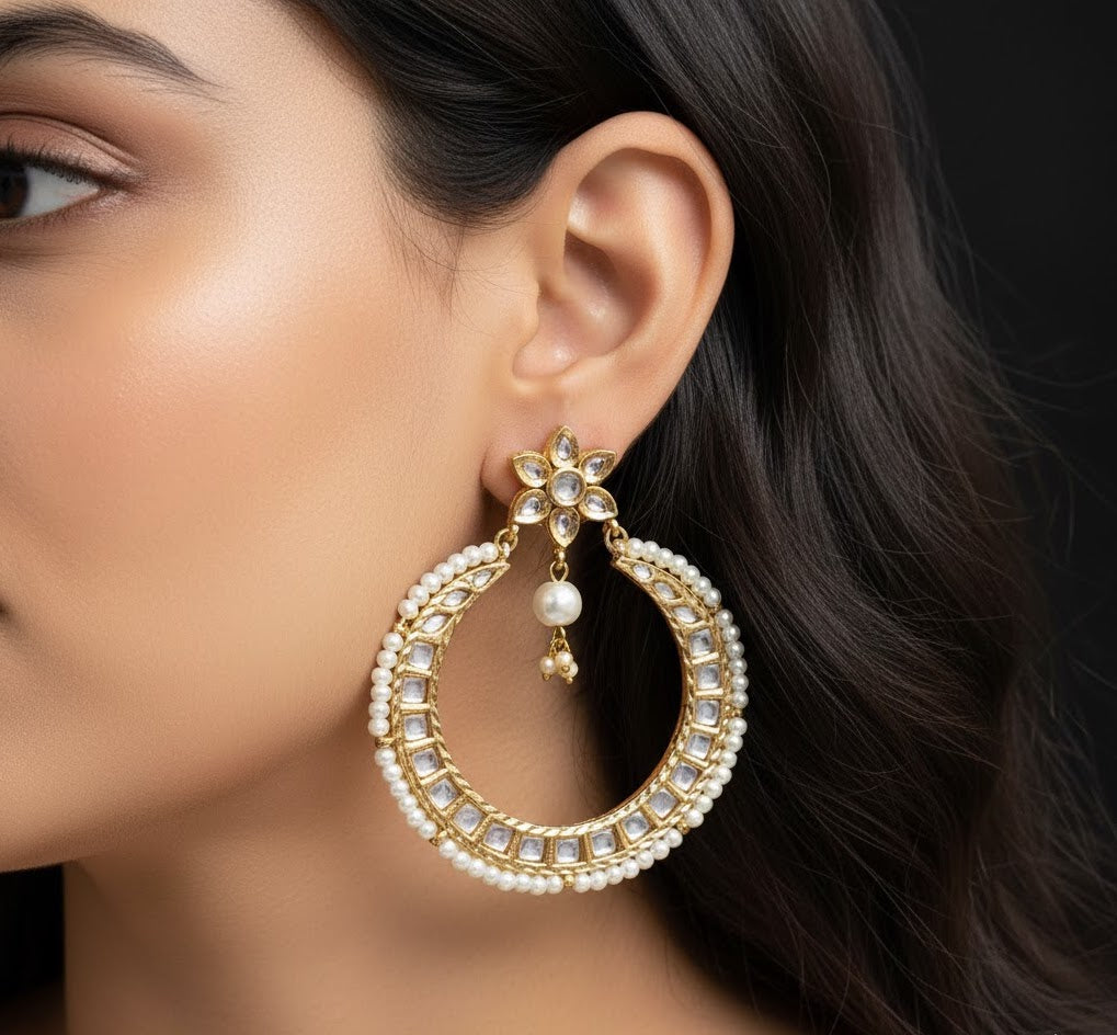 Round Kundan Chandbali Earrings