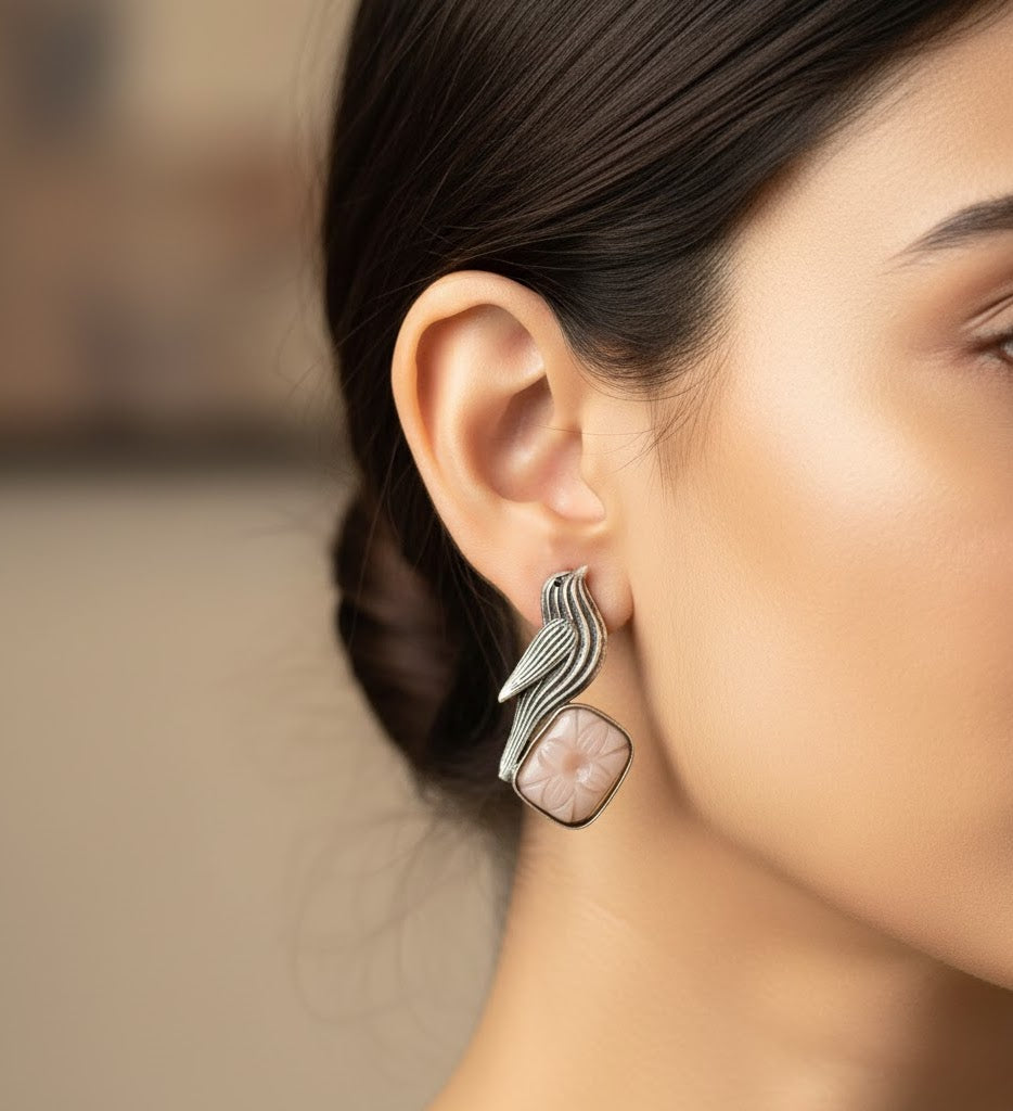 Peach Bird Oxidised Earrings