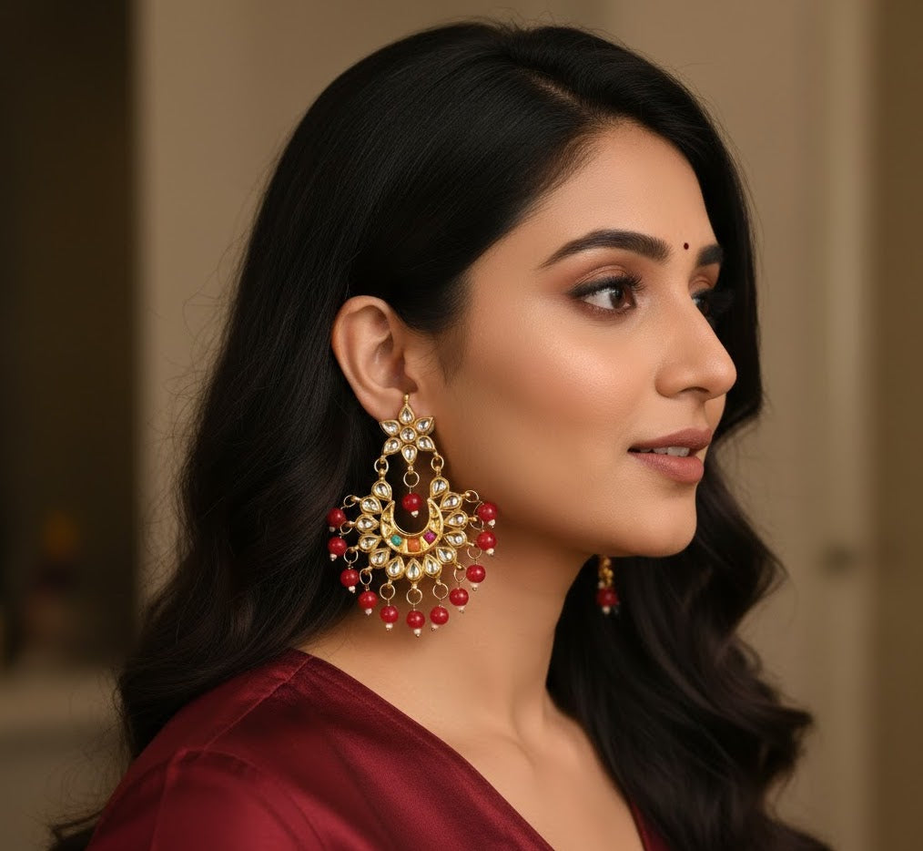 Multicolor Kundan Chandbali Earrings