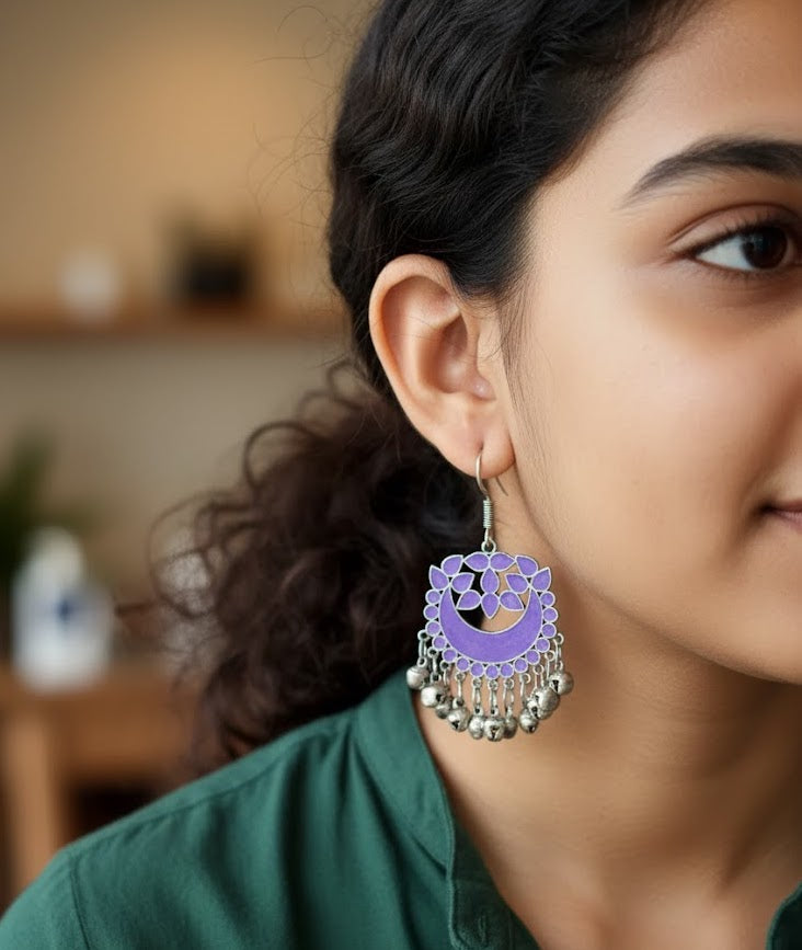 Purple Oxidised Silver Earrings